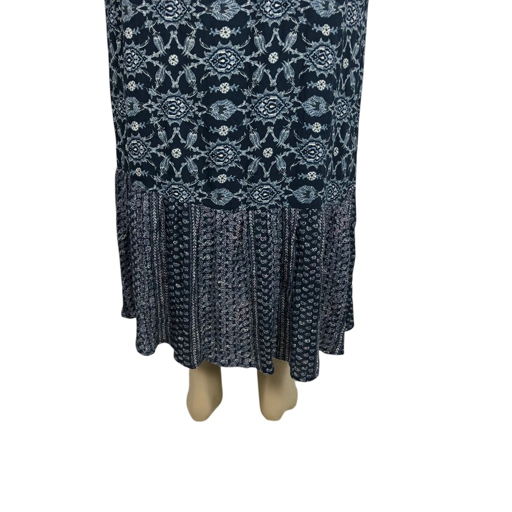 Knox Rose Boho Floral Ruffle High Low Maxi Skirt XXL Festival Hippie Navy Blue - Picture 7 of 12